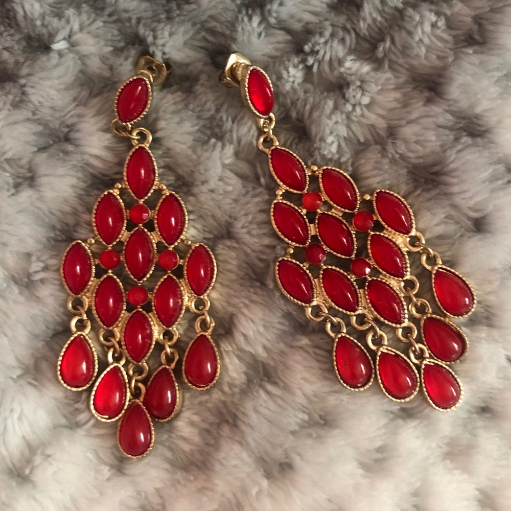 red chandelier earrings